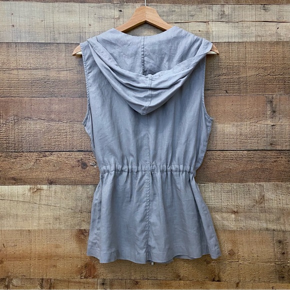 Linen Vest, Zip Up, Gathered Waist, Hooded in Gray Eyelet - Picture 6 of 10